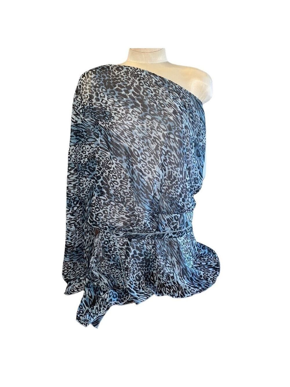 Urban Behavior Leopard Print One Shoulder Side Tie Blouse Blue Size 12
